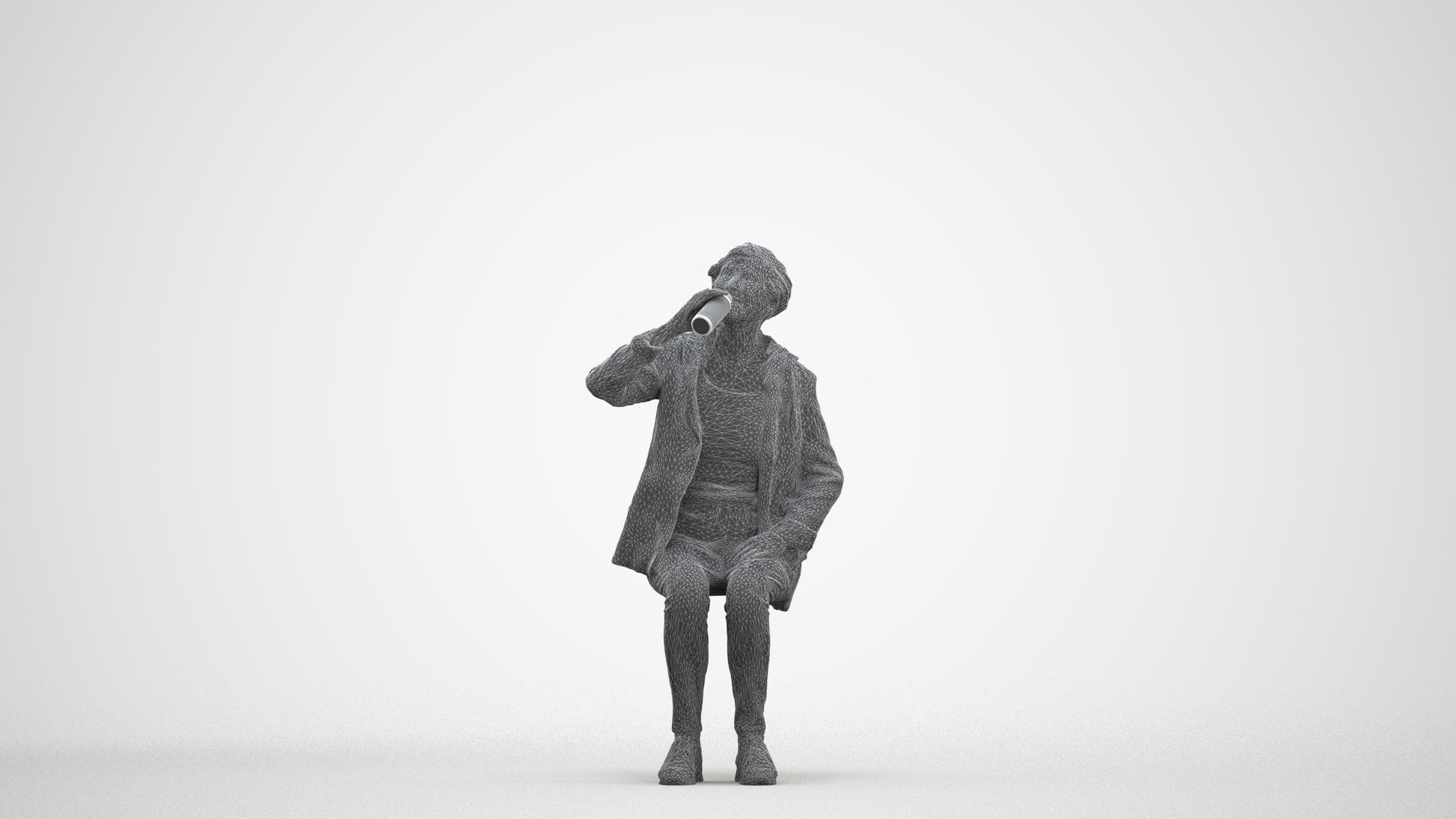 photogrammetry 3D senior girl casual sitting, realistic human model archviz FBX, three-quarter front view render
