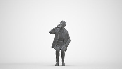 photogrammetry 3D senior girl casual sitting, realistic human model archviz FBX, three-quarter front view render
