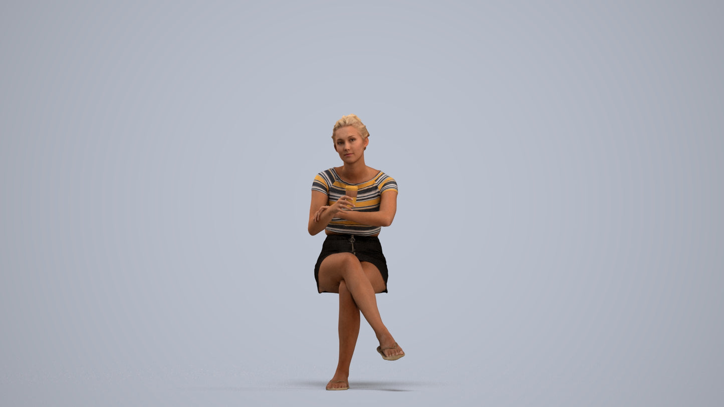 scanned 3D woman casual sitting, photogrammetry people for Enscape and V-Ray, standing pose render
