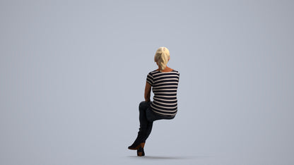 realistic 3D people senior woman casual sitting, render-ready for V-Ray and Corona, FBX OBJ, front view render