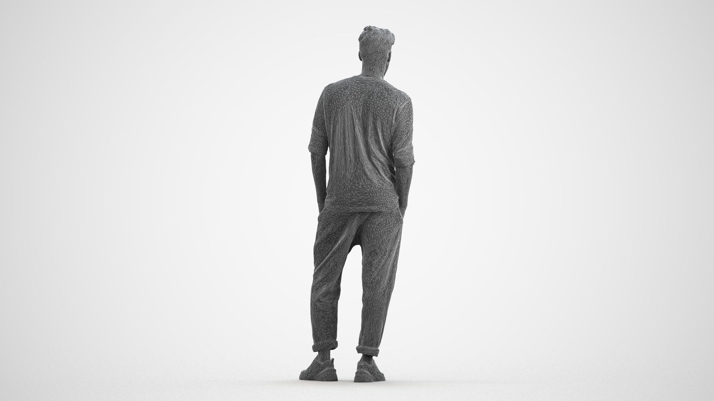 realistic 3D people man casual standing, render-ready for V-Ray and Corona, FBX OBJ, wireframe front view