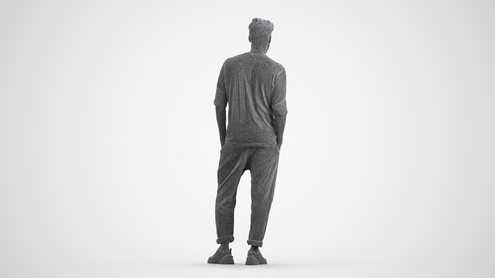 realistic 3D people man casual standing, render-ready for V-Ray and Corona, FBX OBJ, wireframe front view