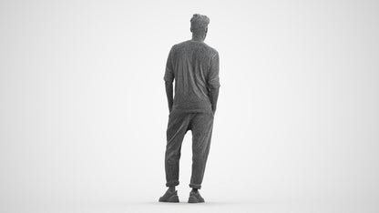 realistic 3D people man casual standing, render-ready for V-Ray and Corona, FBX OBJ, wireframe front view