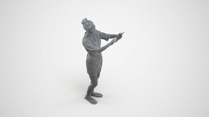 3D human model woman casual standing, photogrammetry scanned person for archviz, wireframe three-quarter view
