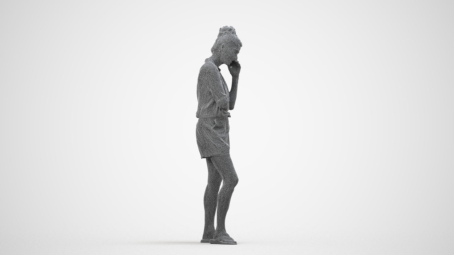 realistic 3D human woman casual standing, archviz people FBX OBJ for Blender, wireframe side view