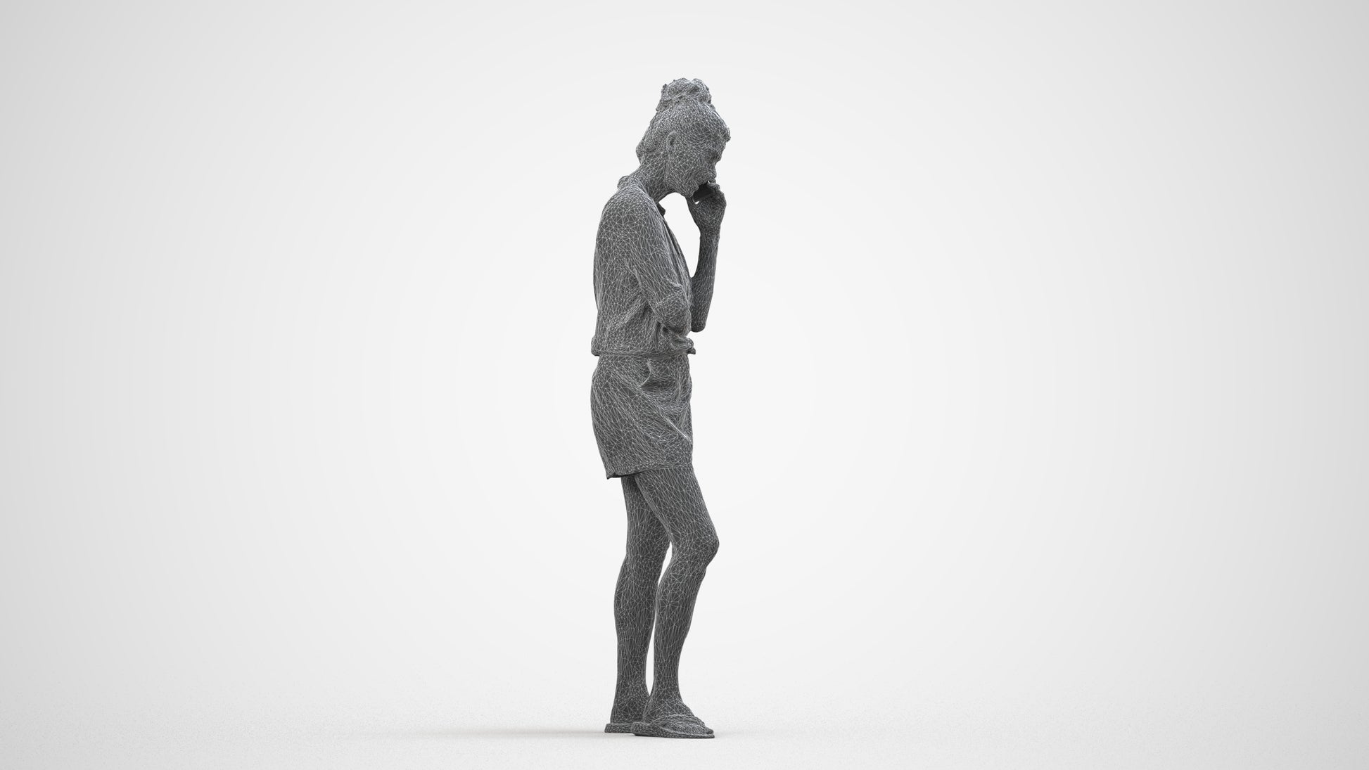 realistic 3D human woman casual standing, archviz people FBX OBJ for Blender, wireframe side view