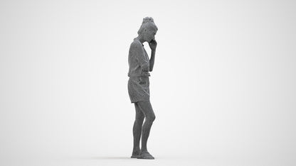 realistic 3D human woman casual standing, archviz people FBX OBJ for Blender, wireframe side view