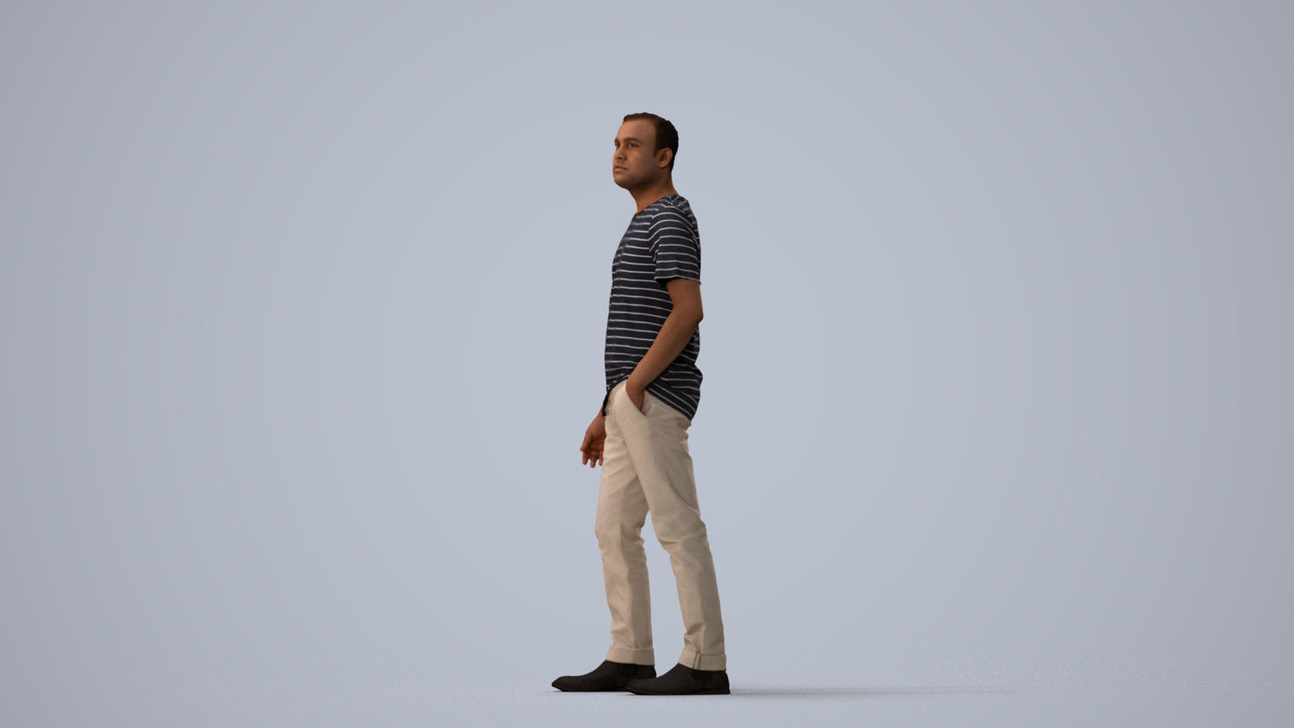 scanned 3D man casual walking, photogrammetry people for Enscape and V-Ray, three-quarter view render