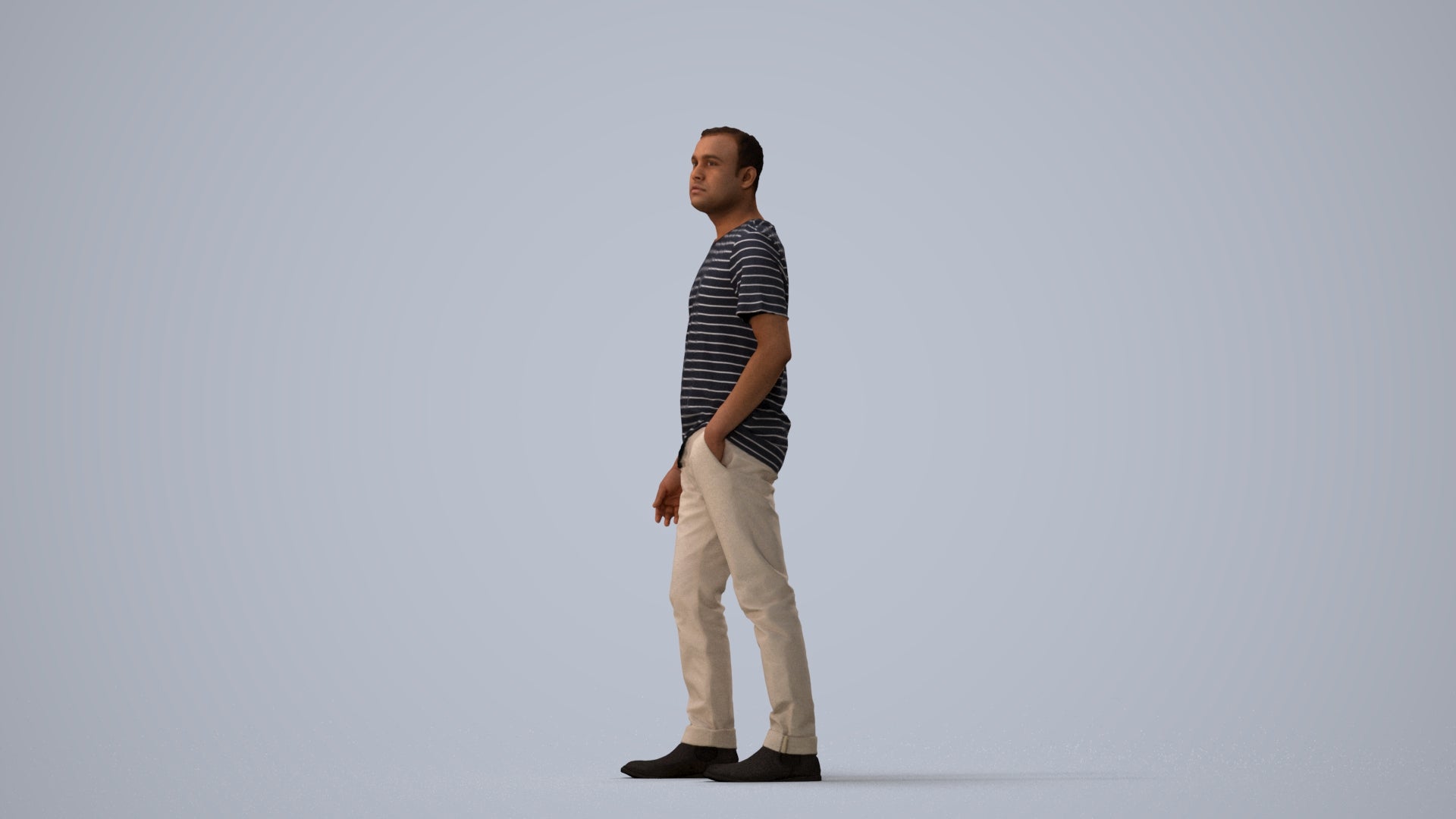 scanned 3D man casual walking, photogrammetry people for Enscape and V-Ray, three-quarter view render