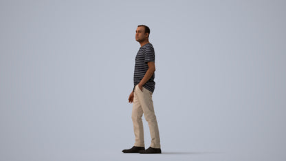 scanned 3D man casual walking, photogrammetry people for Enscape and V-Ray, three-quarter view render