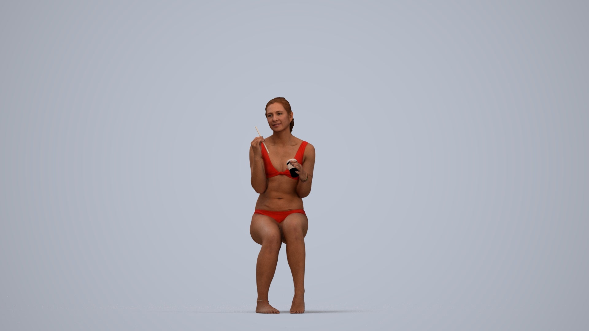 scanned 3D woman pool, photogrammetry people for Enscape and V-Ray, top-down view render