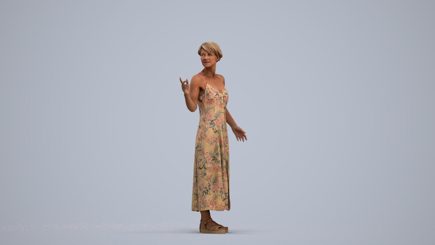 realistic 3D senior woman standing, scanned archviz people for Blender and 3ds Max, standing pose render