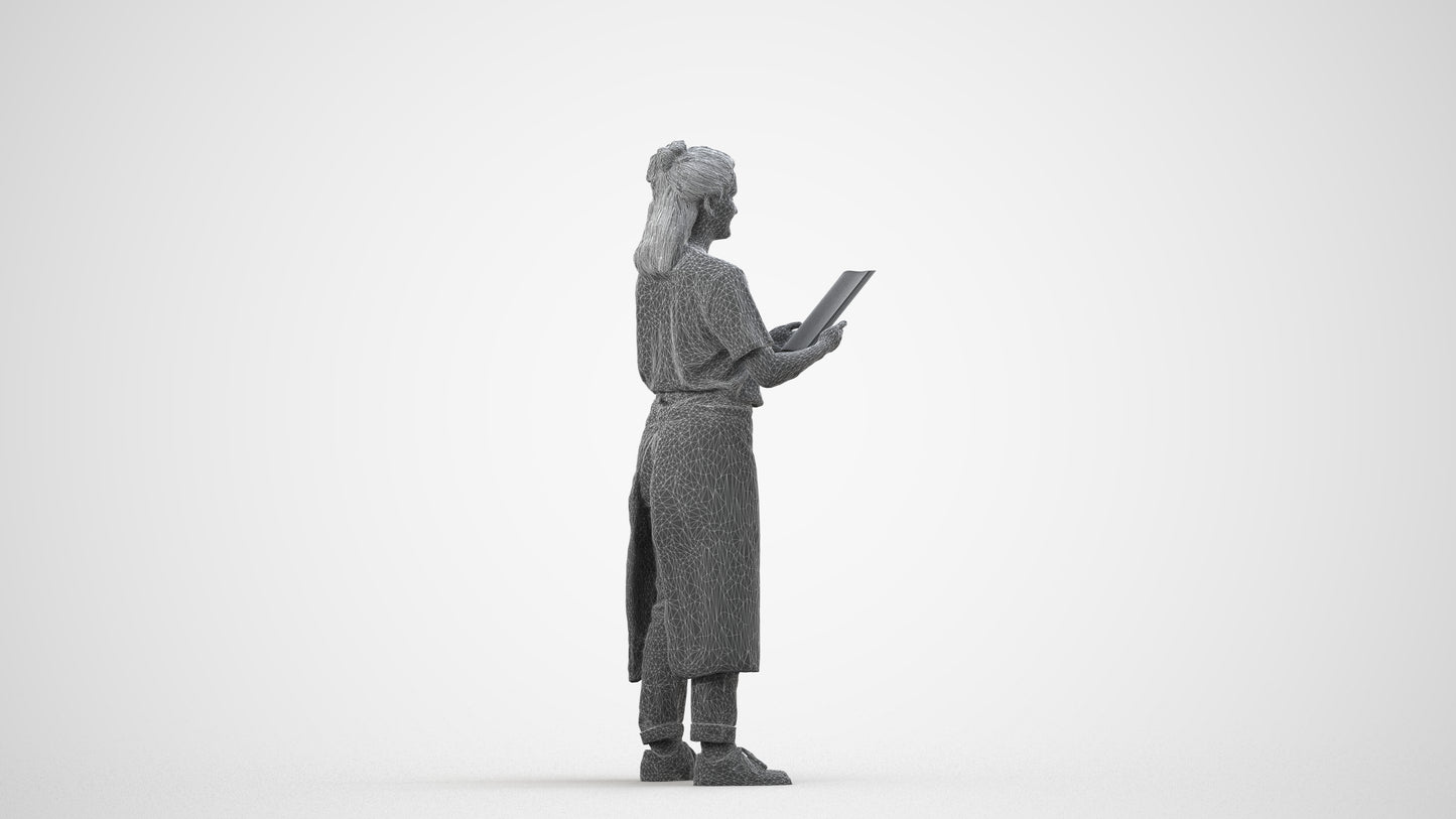 realistic 3D people woman hospitality, render-ready for V-Ray and Corona, FBX OBJ, wireframe side view