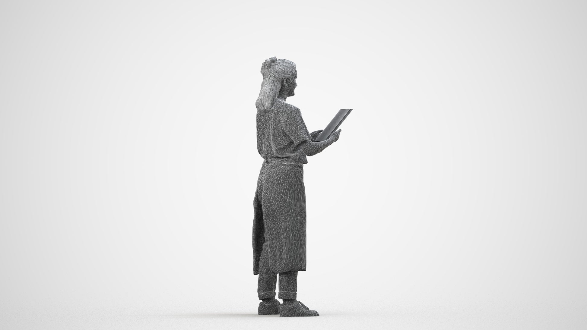 realistic 3D people woman hospitality, render-ready for V-Ray and Corona, FBX OBJ, wireframe side view