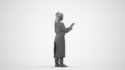 realistic 3D people woman hospitality, render-ready for V-Ray and Corona, FBX OBJ, wireframe side view