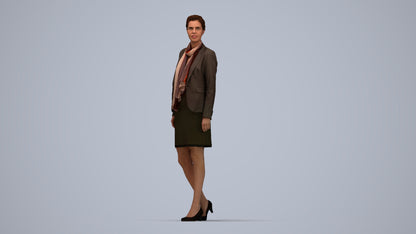 realistic 3D human woman business walking, archviz people FBX OBJ for Blender, top-down view render