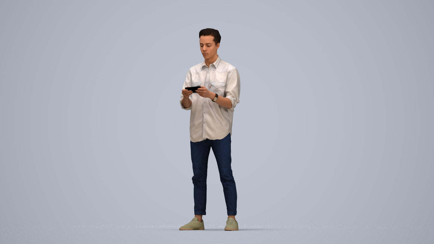 3D people model man casual standing, scanned human for 3ds Max rendering, top-down view render