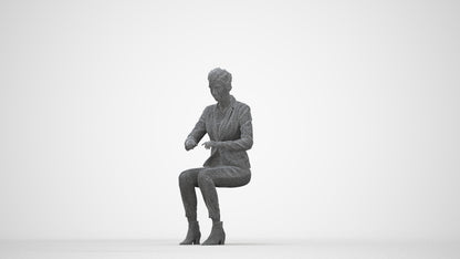 3D human model woman business, photogrammetry scanned person for archviz, wireframe back view