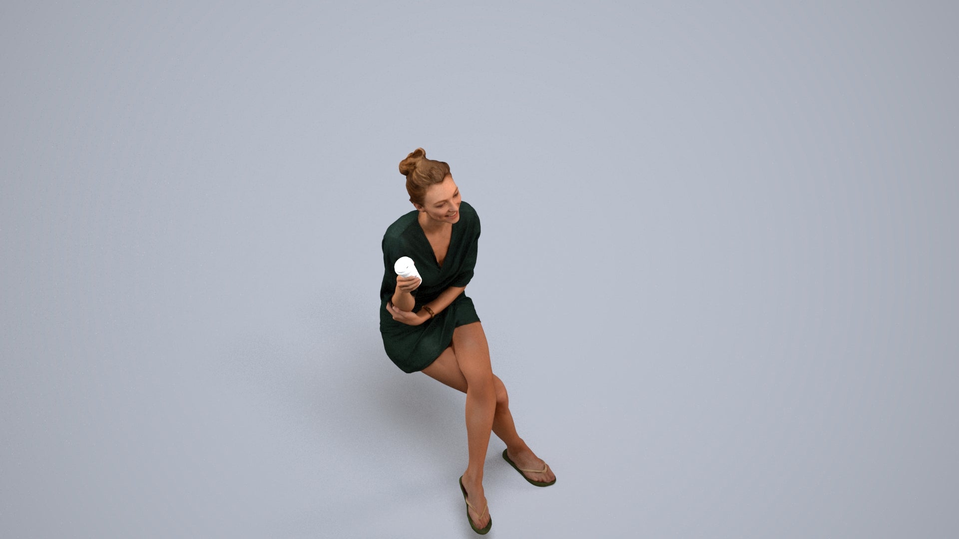 3D people model woman casual sitting, scanned human for 3ds Max rendering, back view render