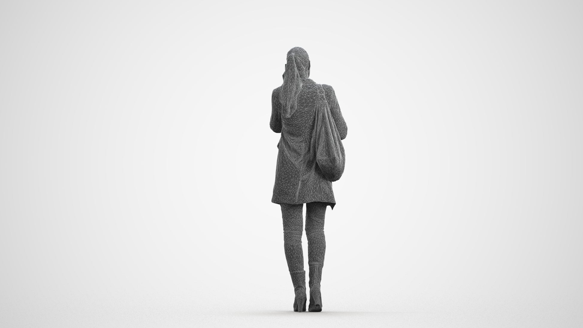 3D people model woman casual standing, scanned human for 3ds Max rendering, wireframe front view