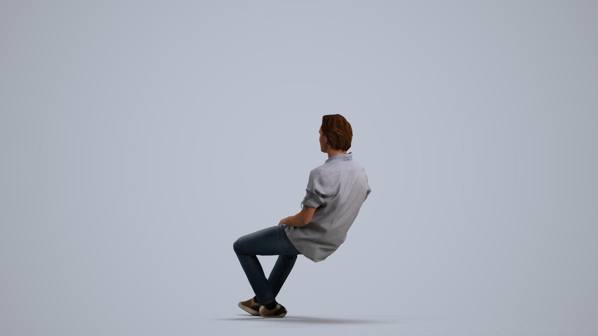 realistic 3D human man casual sitting, archviz people FBX OBJ for Blender, front view render