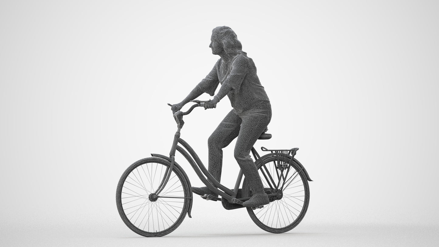 scanned 3D woman casual cycling, photogrammetry people for Enscape and V-Ray, square thumbnail