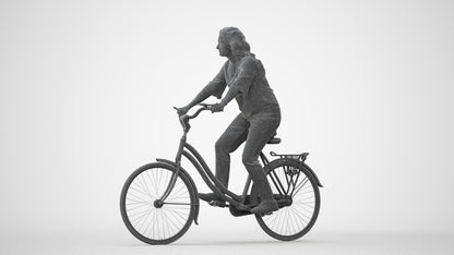 scanned 3D woman casual cycling, photogrammetry people for Enscape and V-Ray, square thumbnail