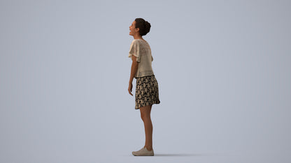 3D scanned woman standing casual, photorealistic archviz people for Enscape and SketchUp, three-quarter view render
