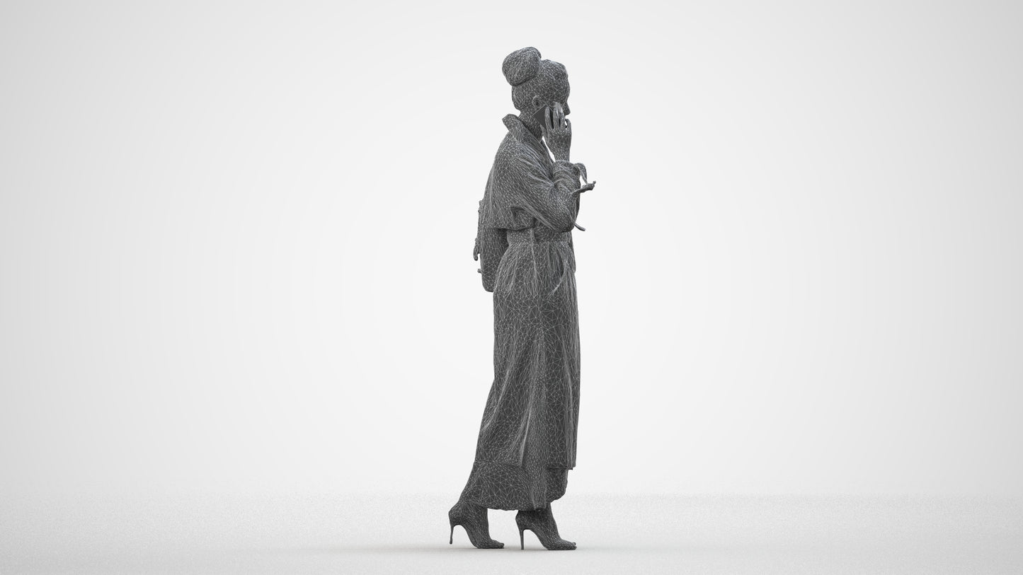 scanned 3D woman business standing, photogrammetry people for Enscape and V-Ray, wireframe side view
