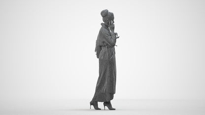 scanned 3D woman business standing, photogrammetry people for Enscape and V-Ray, wireframe side view
