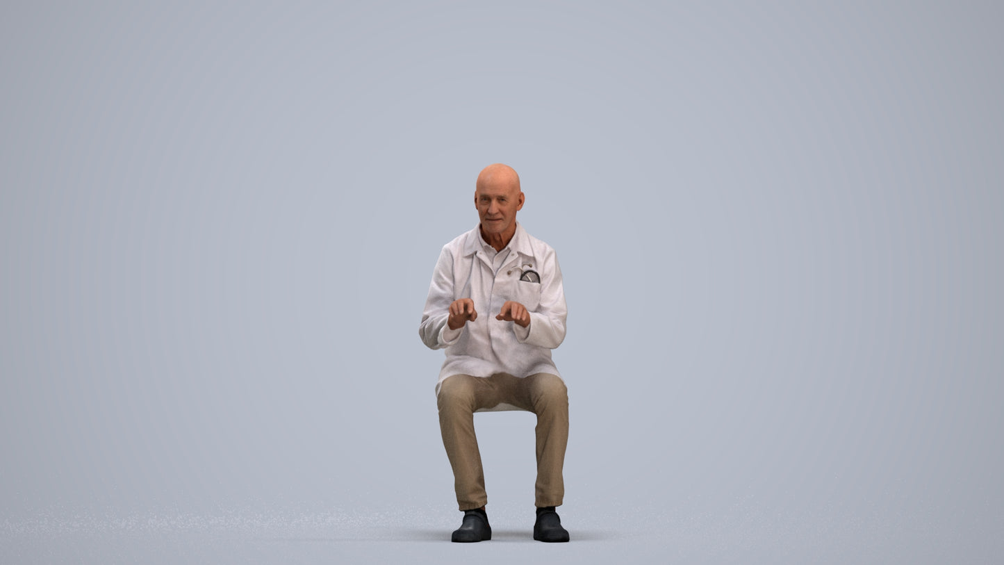 scanned 3D senior man medical, photogrammetry people for Enscape and V-Ray, standing pose render