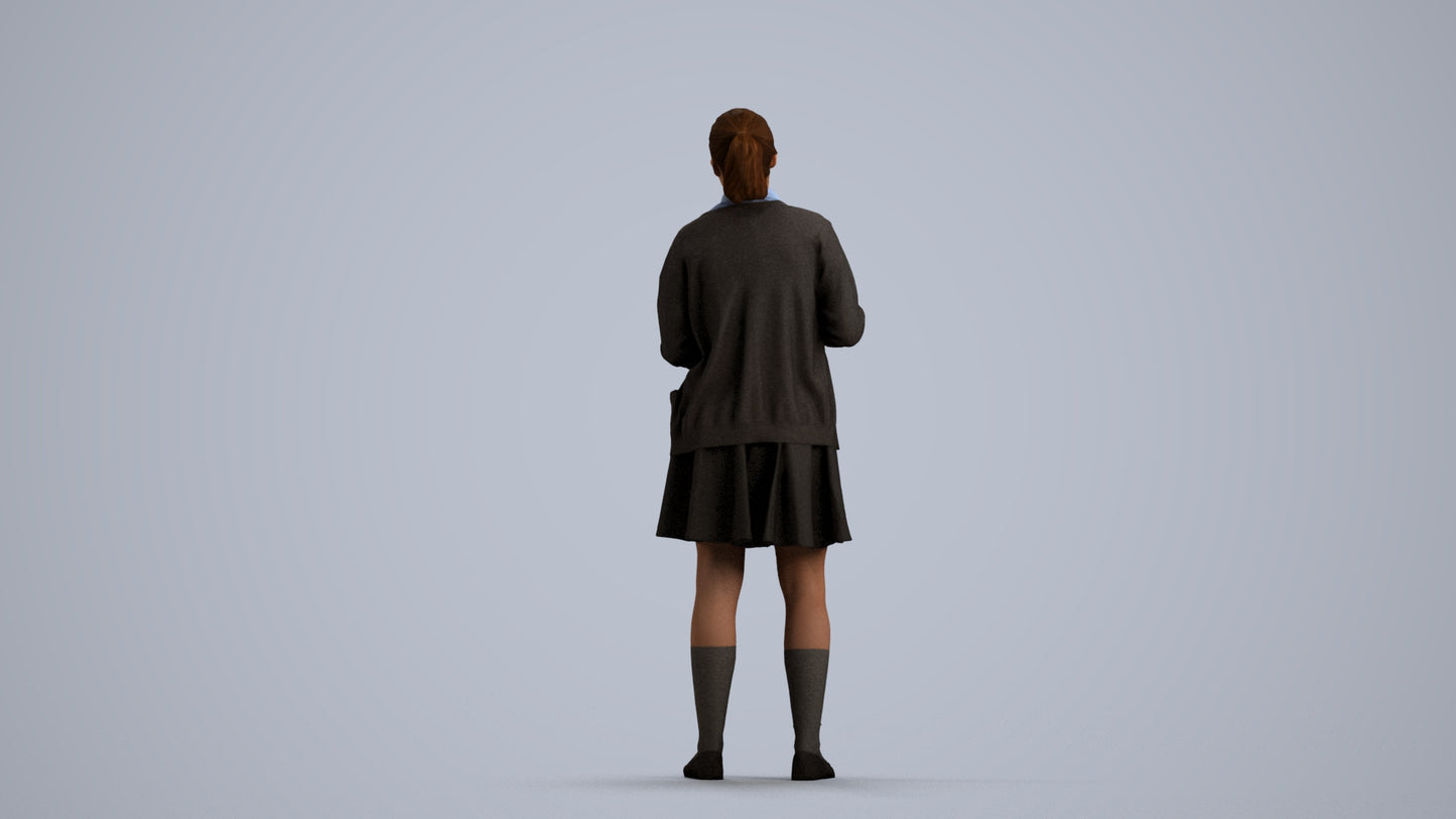 realistic 3D human girl kids, archviz people FBX OBJ for Blender, front view render