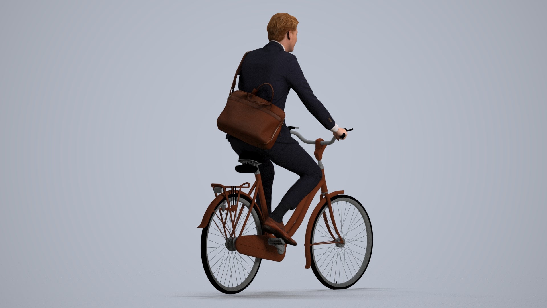 photogrammetry 3D man business cycling, realistic human model archviz FBX, front view render