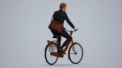 photogrammetry 3D man business cycling, realistic human model archviz FBX, front view render