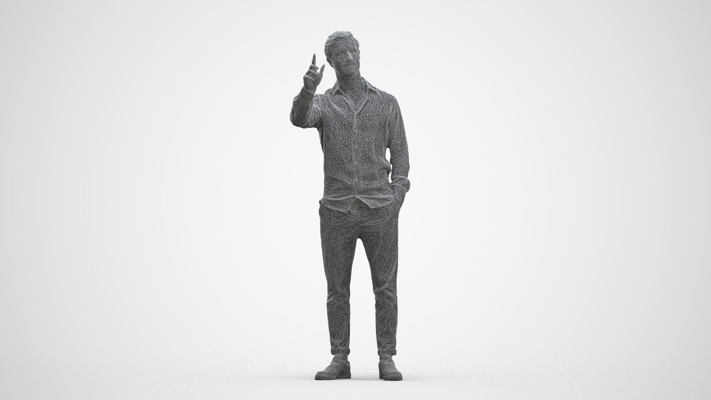 3D human model man casual standing, photogrammetry scanned person for archviz, three-quarter front view render