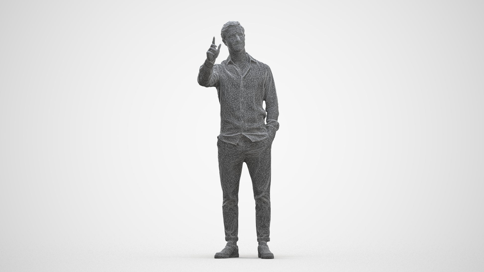 3D human model man casual standing, photogrammetry scanned person for archviz, three-quarter front view render