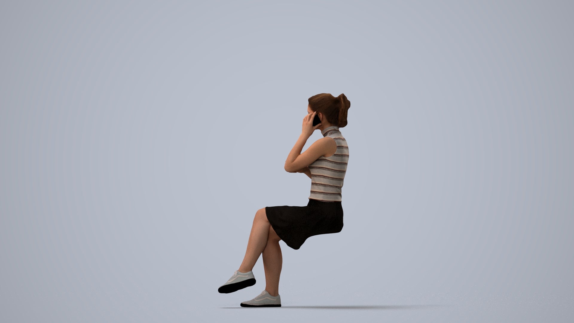 realistic 3D people woman sitting, render-ready for V-Ray and Corona, FBX OBJ, three-quarter view render