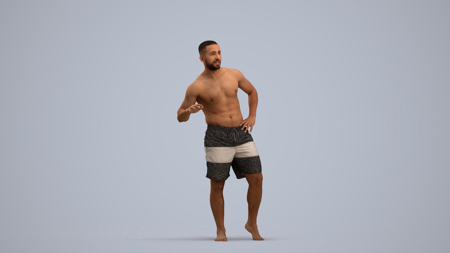 realistic 3D human man pool, archviz people FBX OBJ for Blender, standing pose render