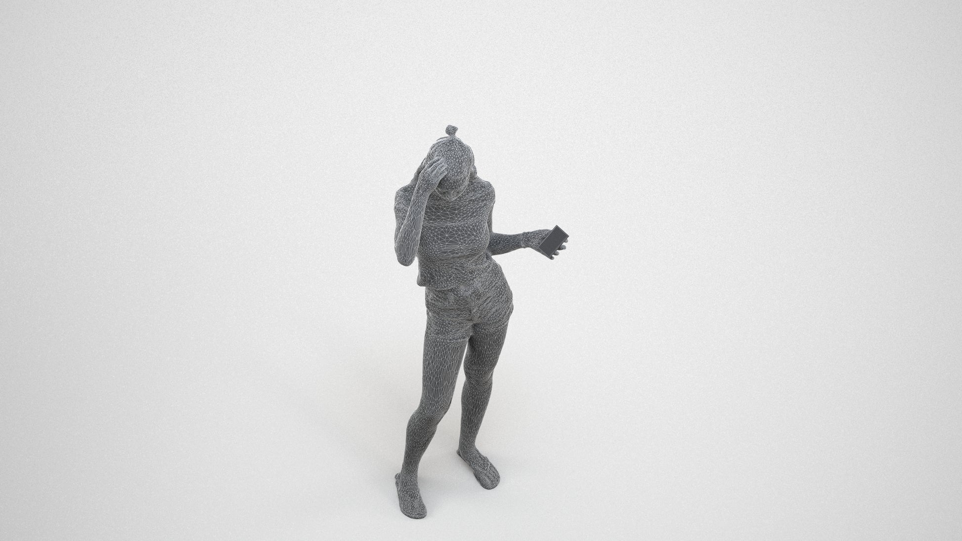 3D people model girl casual standing, scanned human for 3ds Max rendering, wireframe three-quarter view