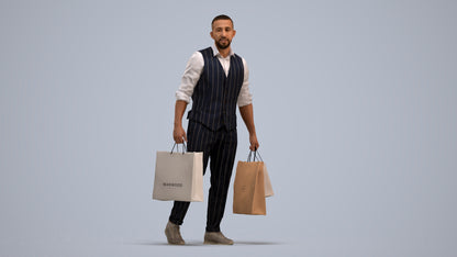 3D human model man casual shopping, photogrammetry scanned person for archviz, standing pose render