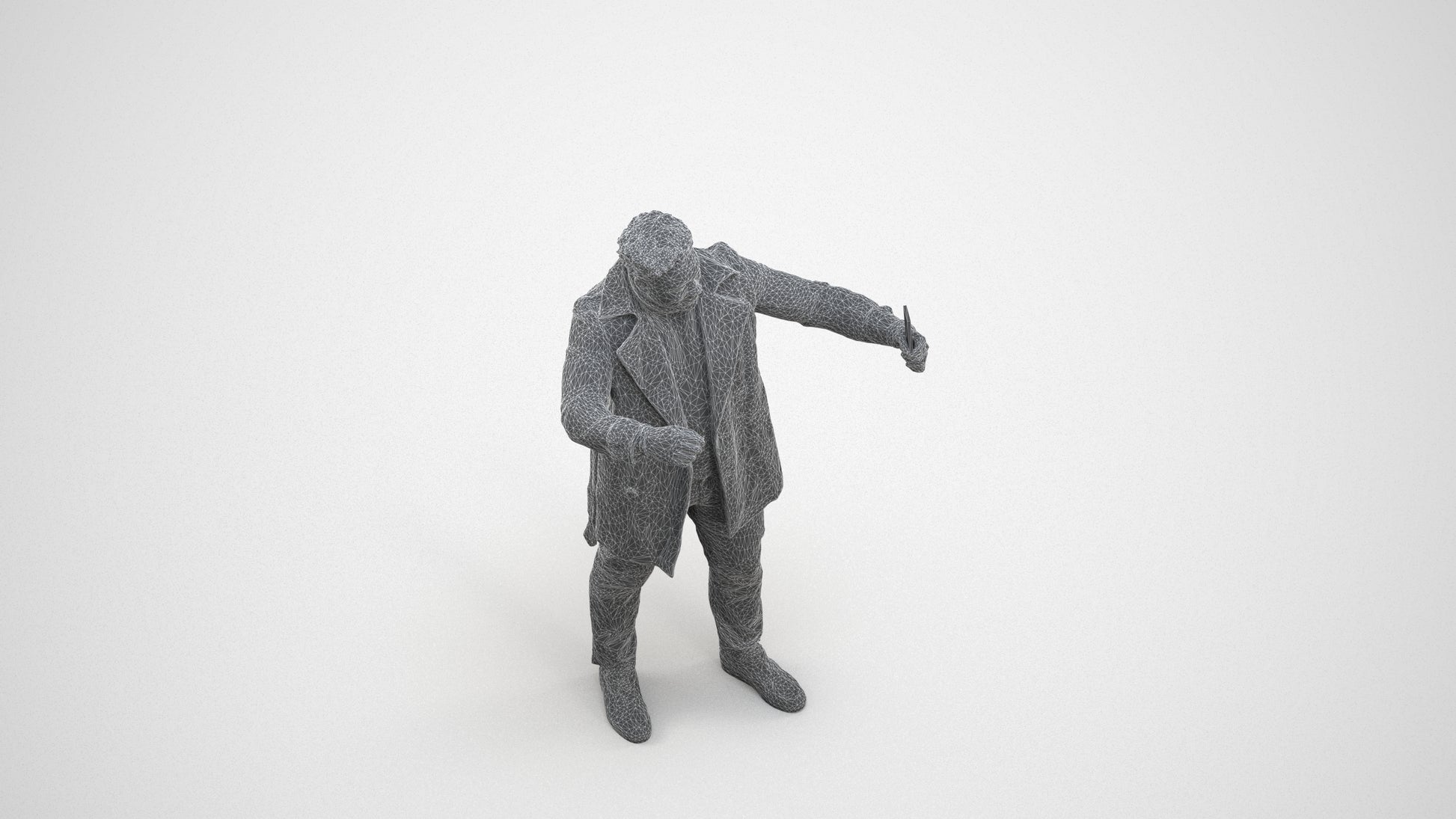 scanned 3D man casual standing, photogrammetry people for Enscape and V-Ray, wireframe three-quarter view