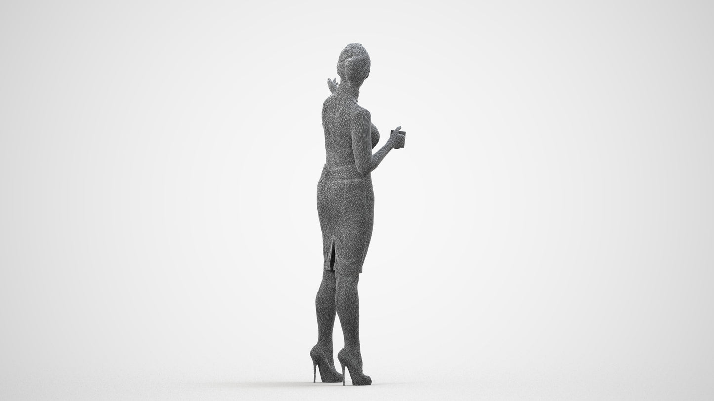 photogrammetry 3D woman business, realistic human model archviz FBX, wireframe side view