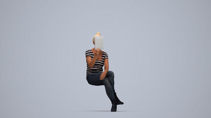 3D scanned senior woman sitting casual, photorealistic archviz people for Enscape and SketchUp, top-down view render
