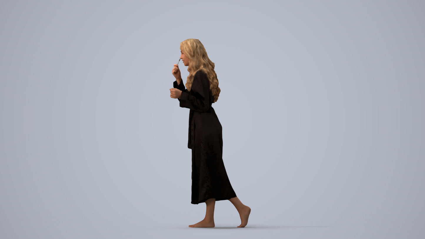 realistic 3D woman casual bathroom, scanned archviz people for Blender and 3ds Max, three-quarter view render