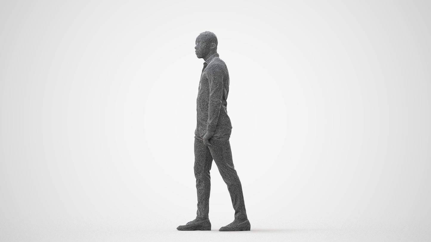 photogrammetry 3D man business walking, realistic human model archviz FBX, square thumbnail
