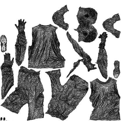 3D scanned man walking casual, photorealistic archviz people for Enscape and SketchUp, wireframe top-down view