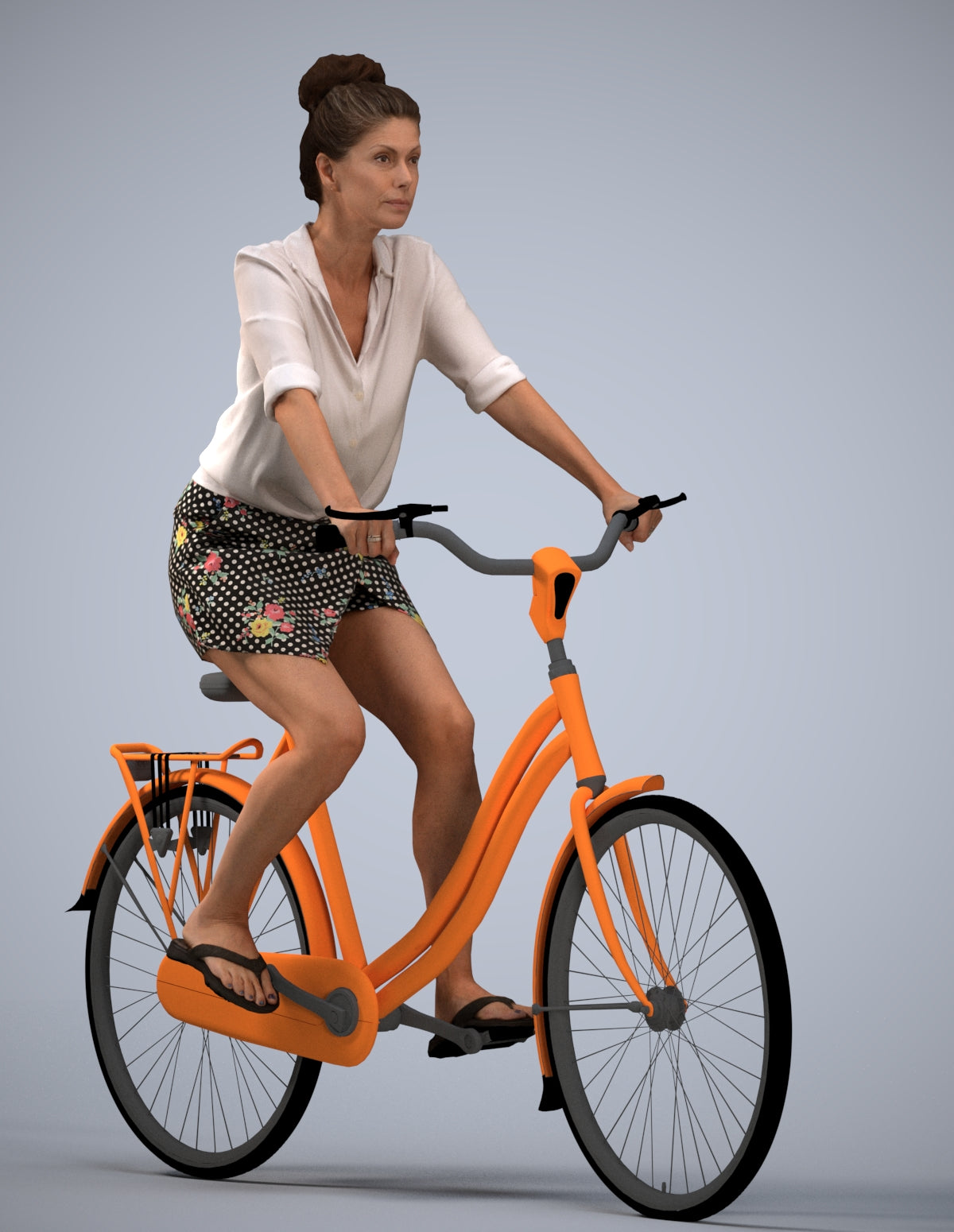realistic 3D human woman casual cycling, archviz people FBX OBJ for Blender