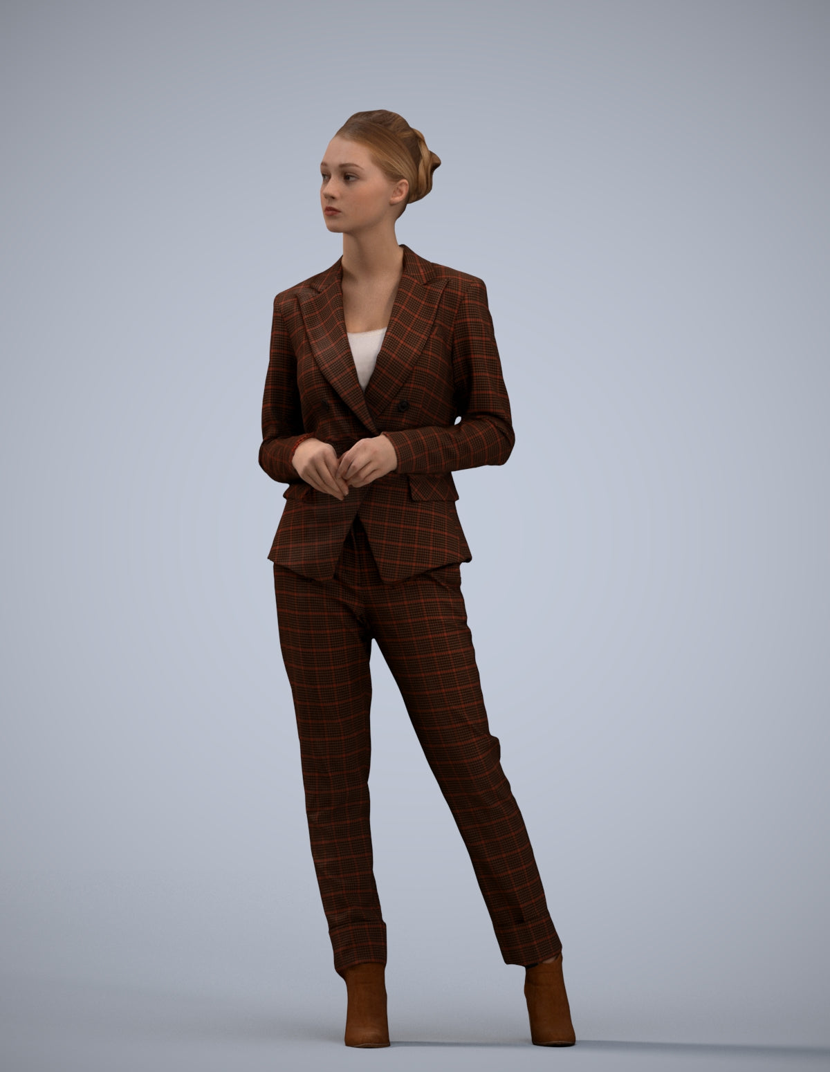 realistic 3D human woman business standing, archviz people FBX OBJ for Blender