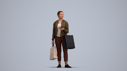 3D scanned woman shopping casual, photorealistic archviz people for Enscape and SketchUp, standing pose render