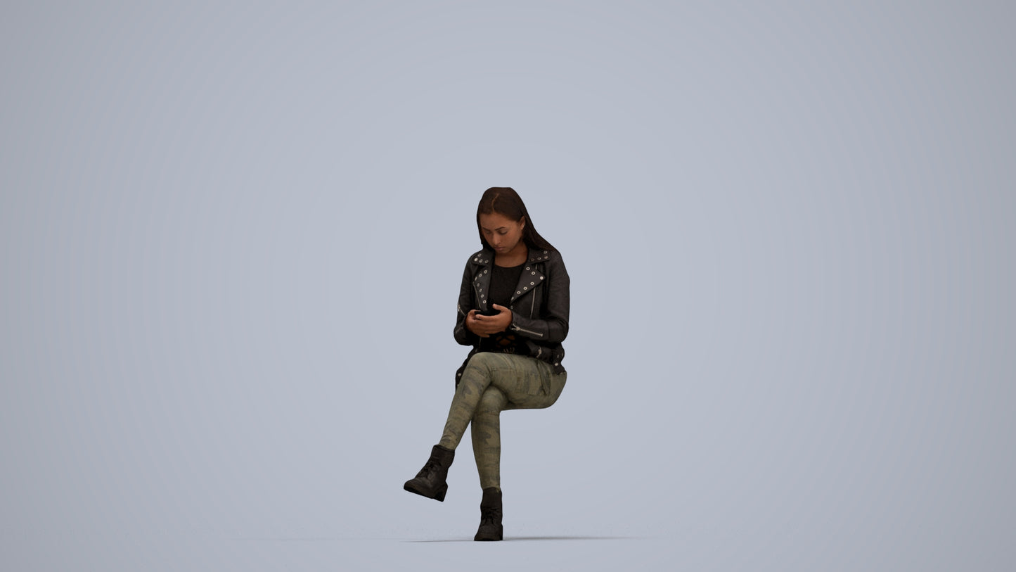 realistic 3D people woman casual sitting, render-ready for V-Ray and Corona, FBX OBJ, top-down view render